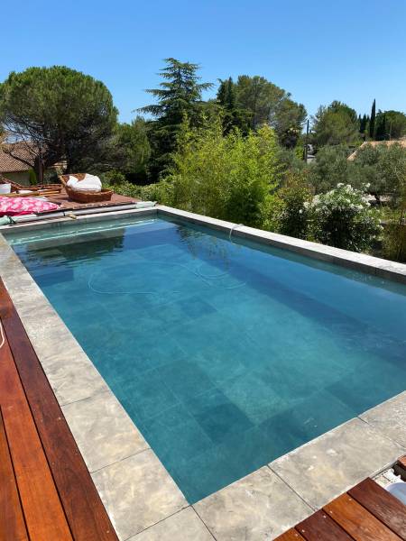 Margelle de piscine Travertin Silver Rustic 61x33x3cm + bord ½ rond