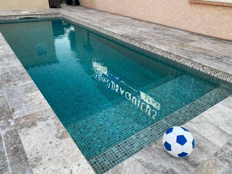 Margelle de piscine Travertin Silver Rustic 61x33x3cm + bord ½ rond