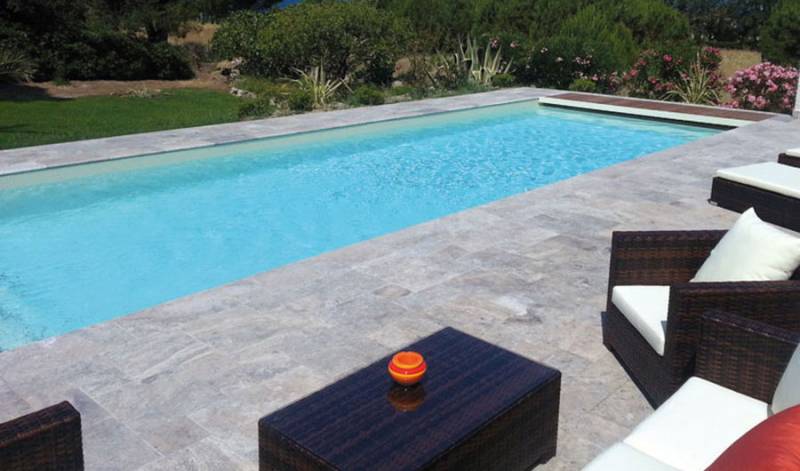 Margelle de piscine Travertin Silver Rustic 61x33x3cm + bord ½ rond